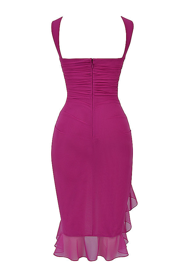 R&B | Mistress Rocks Magenta Midi-Kleid mit Rüschen