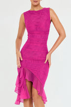 R&B | Mistress Rocks Magenta Midi-Kleid mit Rüschen