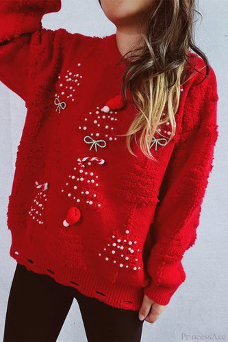 R&B | Weihnachten 3D Baum Perle Solid Flocked Pullover