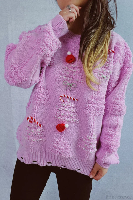 R&B | Weihnachten 3D Baum Perle Solid Flocked Pullover