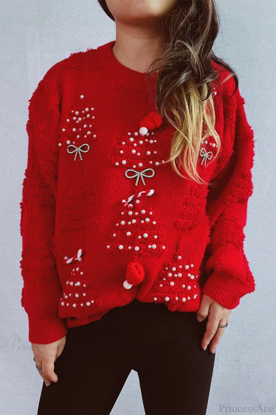 R&B | Weihnachten 3D Baum Perle Solid Flocked Pullover