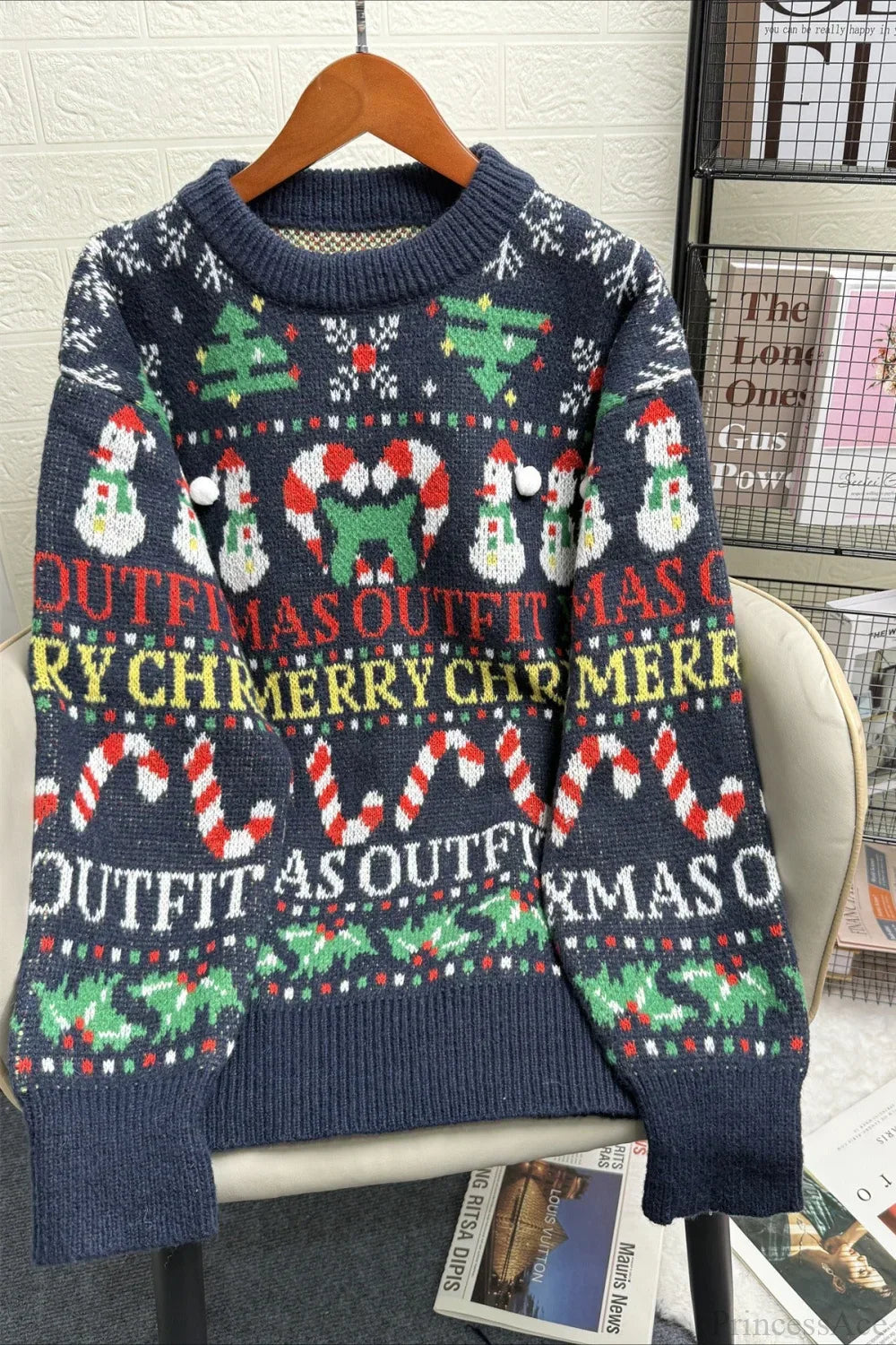 R&B | Weihnachtskontrast Rundhals Lockere Lange Ärmel Pullover