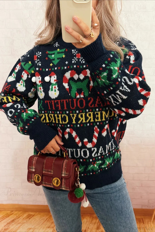 R&B | Weihnachtskontrast Rundhals Lockere Lange Ärmel Pullover