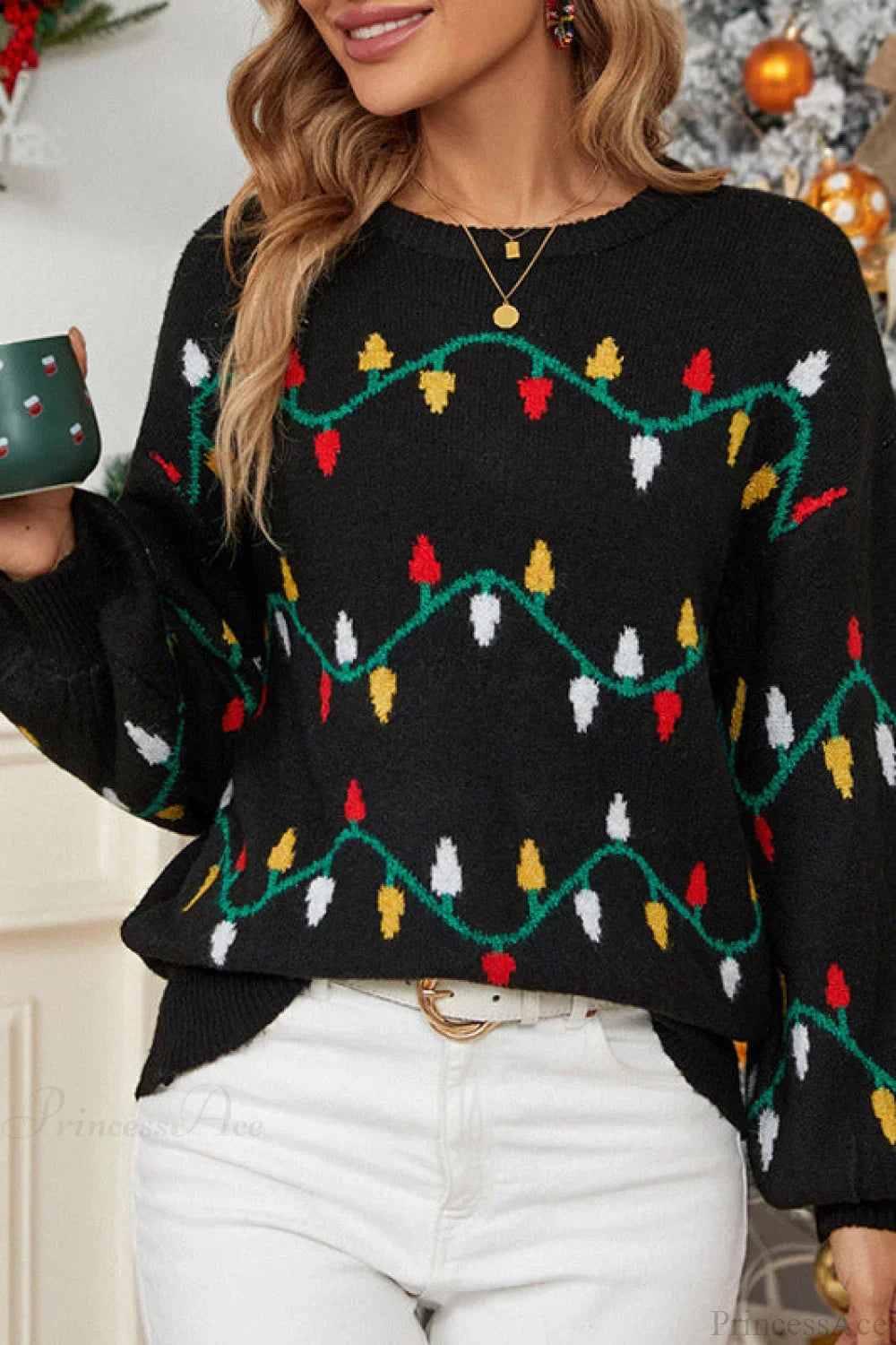 R&B | Weihnachtslicht Süßer lockerer Pullover Strickpullover