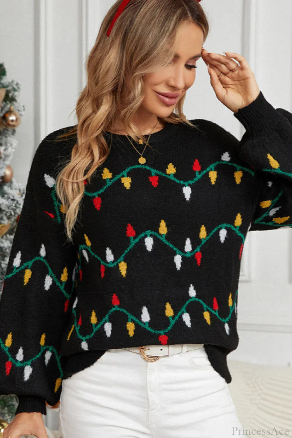 R&B | Weihnachtslicht Süßer lockerer Pullover Strickpullover