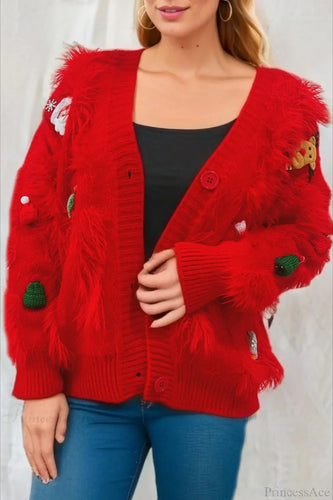 R&B | Weihnachten Mink Fleece 3D Trim Einreiher Cardigan Sweater