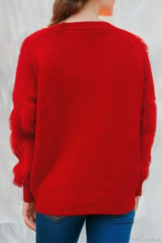 R&B | Weihnachten Mink Fleece 3D Trim Einreiher Cardigan Sweater