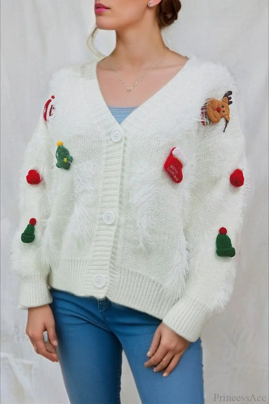 R&B | Weihnachten Mink Fleece 3D Trim Einreiher Cardigan Sweater