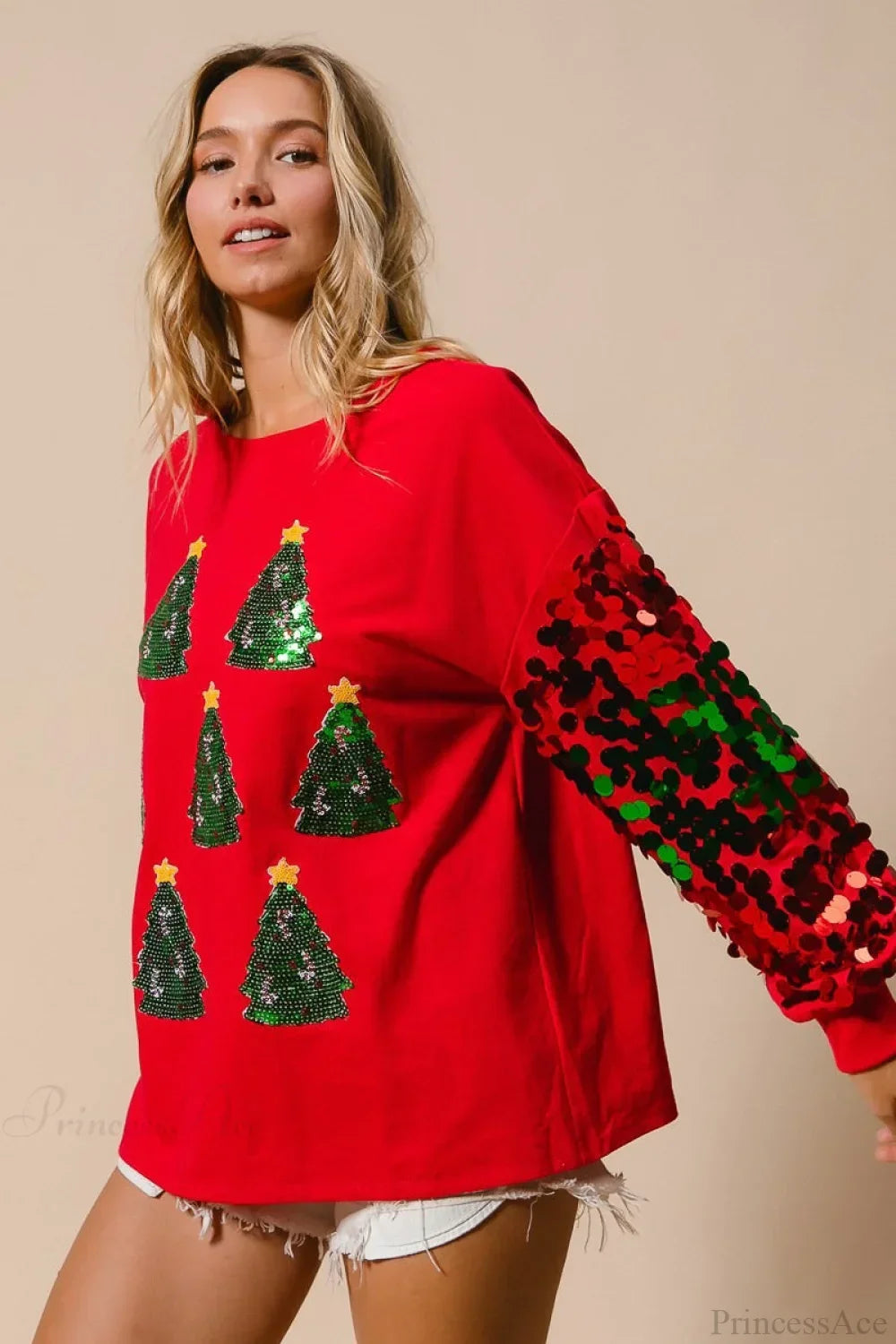 R&B | Weihnachts Pailletten Langarm Lässiges Sweatshirt