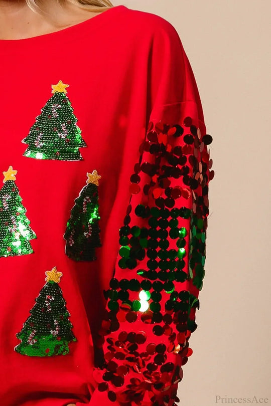 R&B | Weihnachts Pailletten Langarm Lässiges Sweatshirt