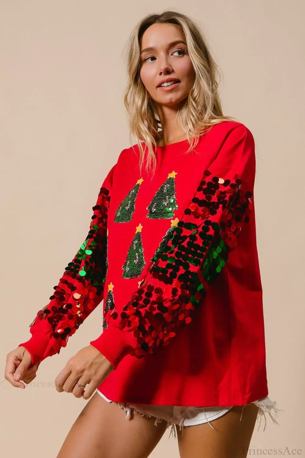 R&B | Weihnachts Pailletten Langarm Lässiges Sweatshirt