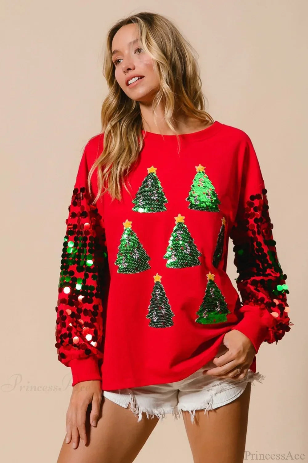R&B | Weihnachts Pailletten Langarm Lässiges Sweatshirt