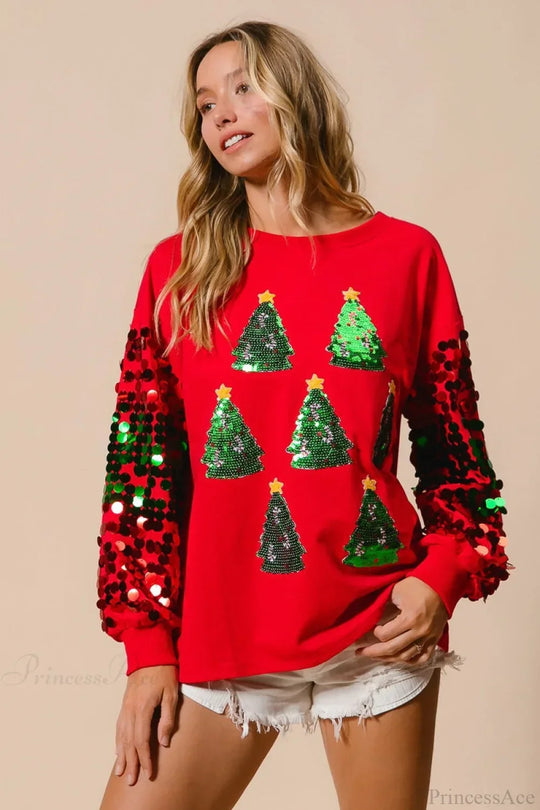 R&B | Weihnachts Pailletten Langarm Lässiges Sweatshirt