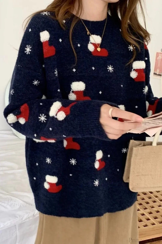 R&B | Weihnachtsstrumpf Schneeflocke Lockere Pullover