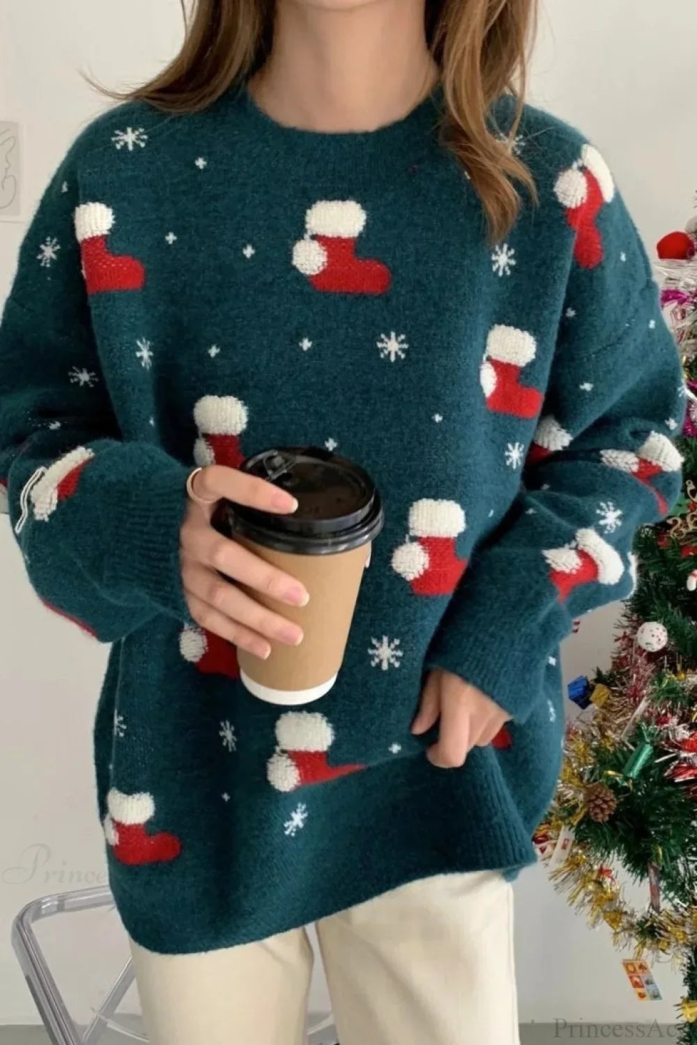 R&B | Weihnachtsstrumpf Schneeflocke Lockere Pullover