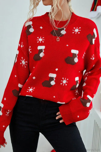 R&B | Weihnachtsstrumpf Schneeflocke Lockere Pullover