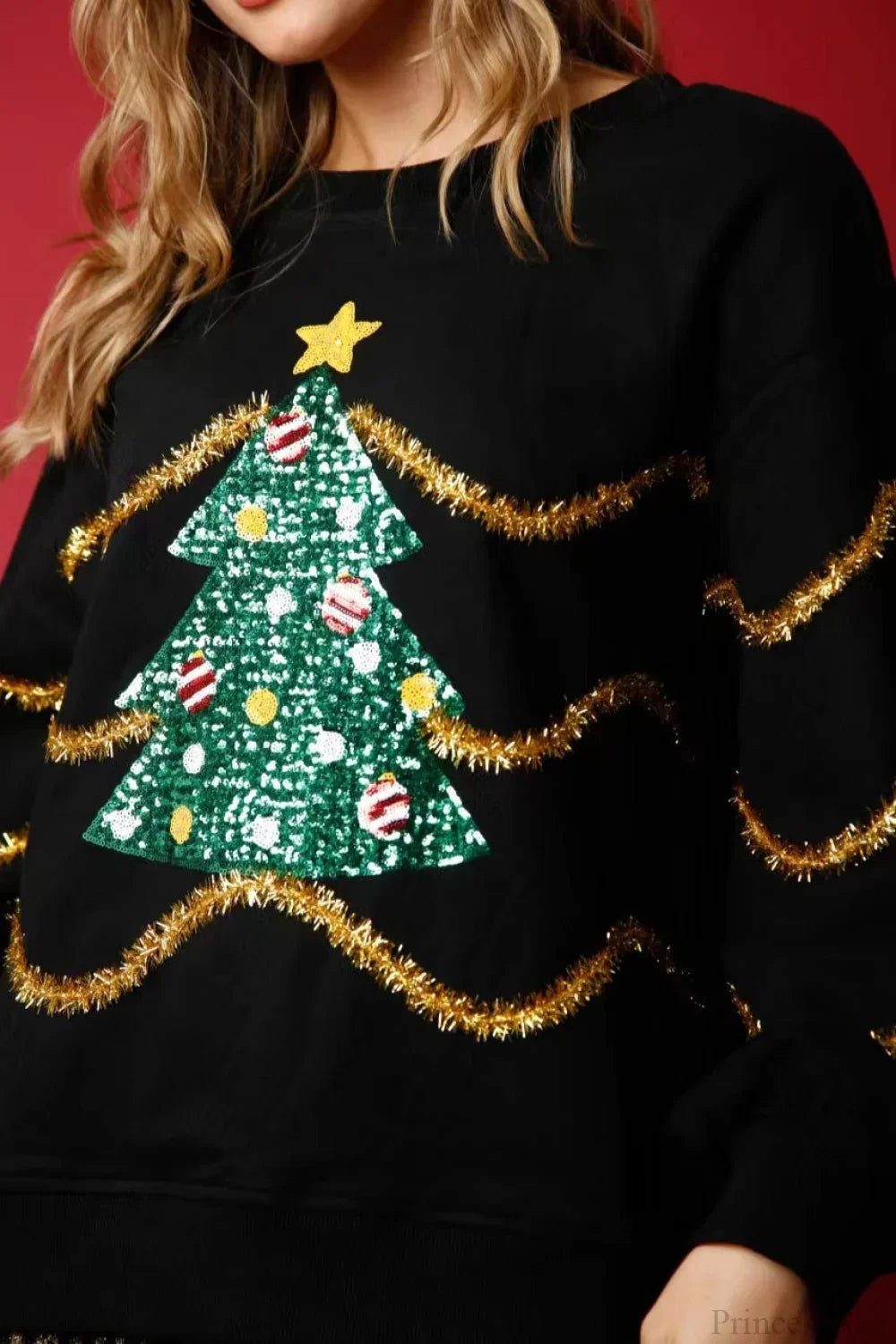 R&B | Weihnachtsbaum Paillette Lässig Lockere Lange Ärmel Tee