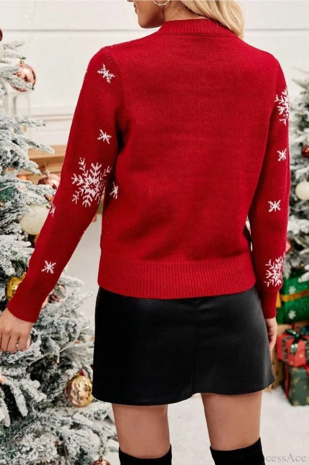 R&B | Weihnachtsbaum Schneeflocke Runder Hals Pullover