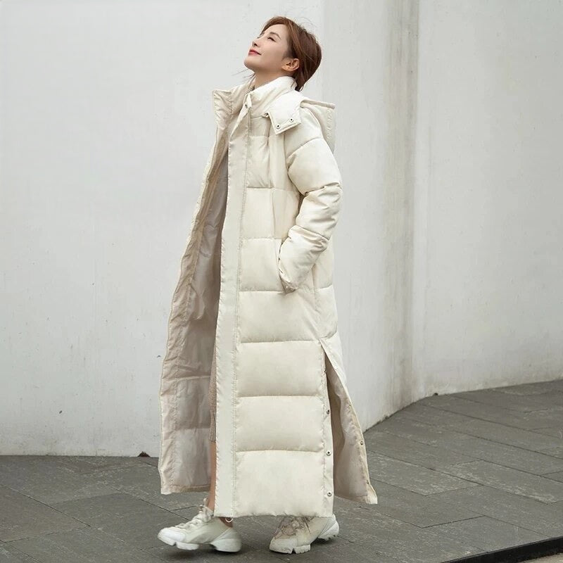 R&B | Lange Gequiltete Puffer Damenjacke mit Kapuze