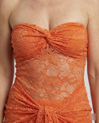 Trägerloses Spitzen Abendkleid Maxi Damen