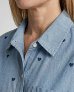 Damen Jeansbluse Herz Print