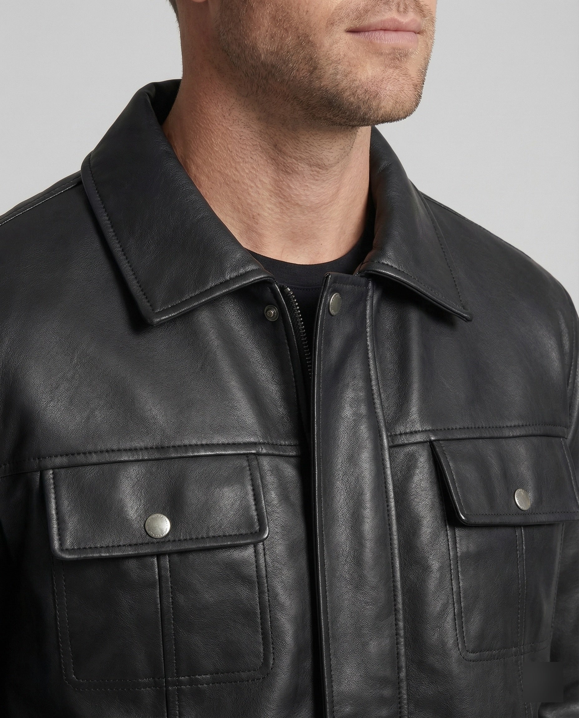 Herren Kunstleder Hemdjacke
