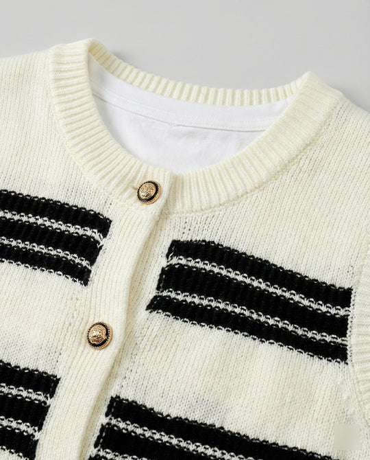 Strickjacke Damen ärmellos mit Knopfleiste und Streifen