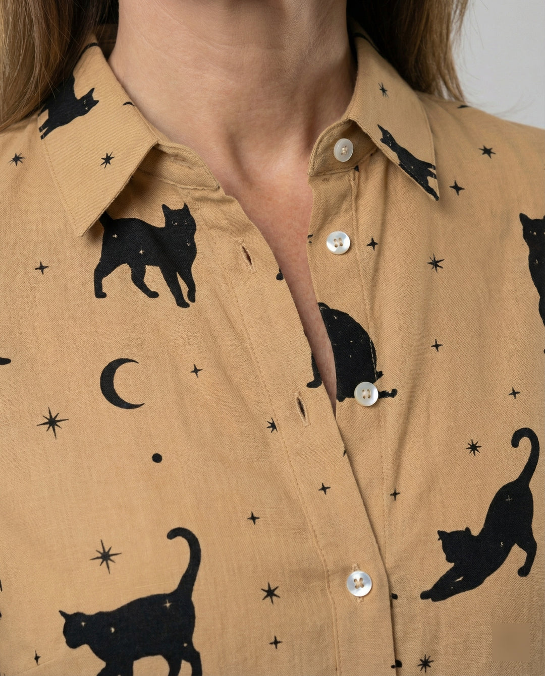 Damen Hemdbluse Katzenprint