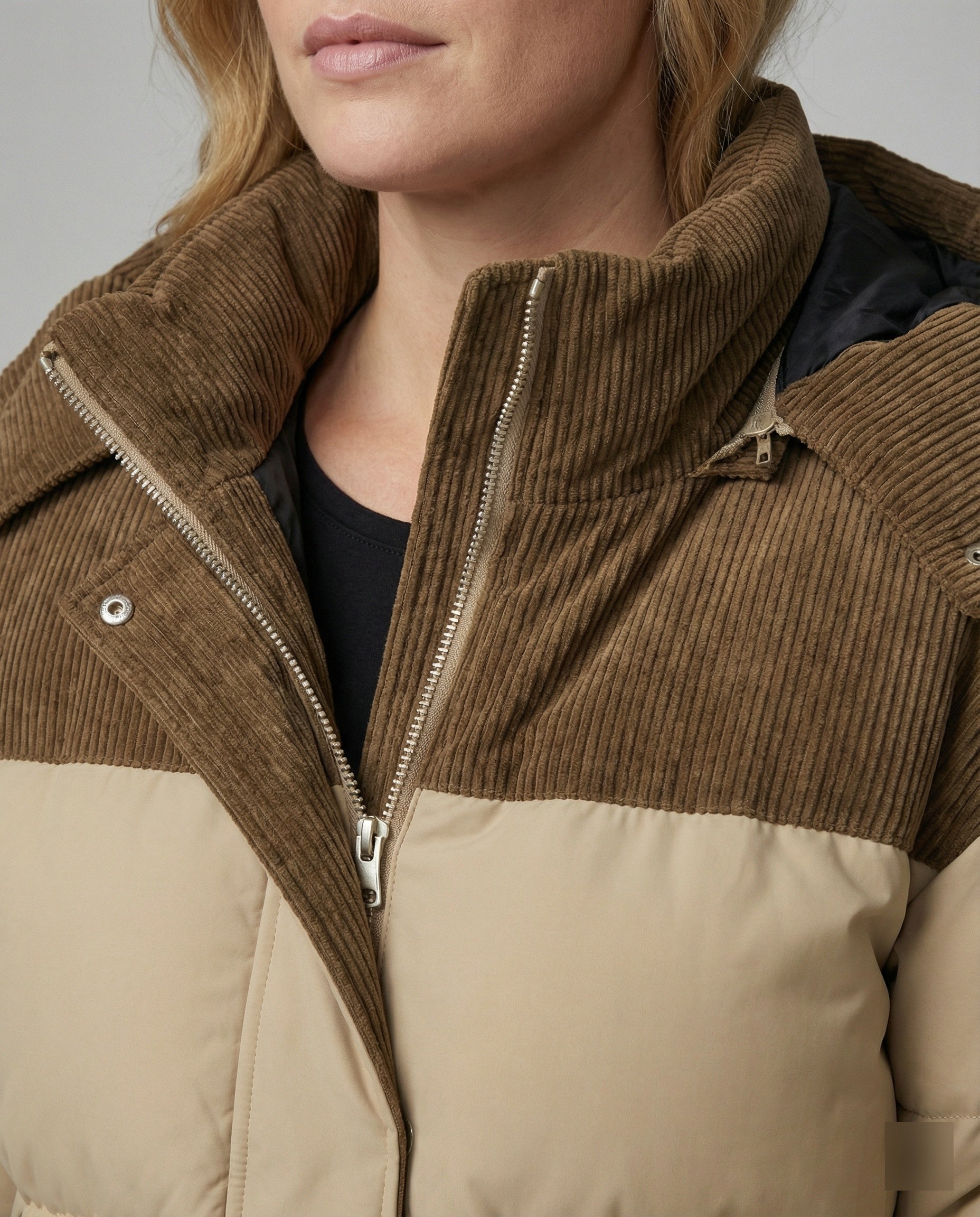 R&B | Casuale Kapuzenjacke mit Puffern und Farbblockdesign