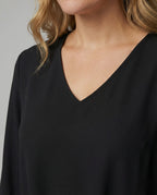 Damen elegante Bluse mit tiefem V-Ausschnitt und voluminösen Ärmeln R&B
