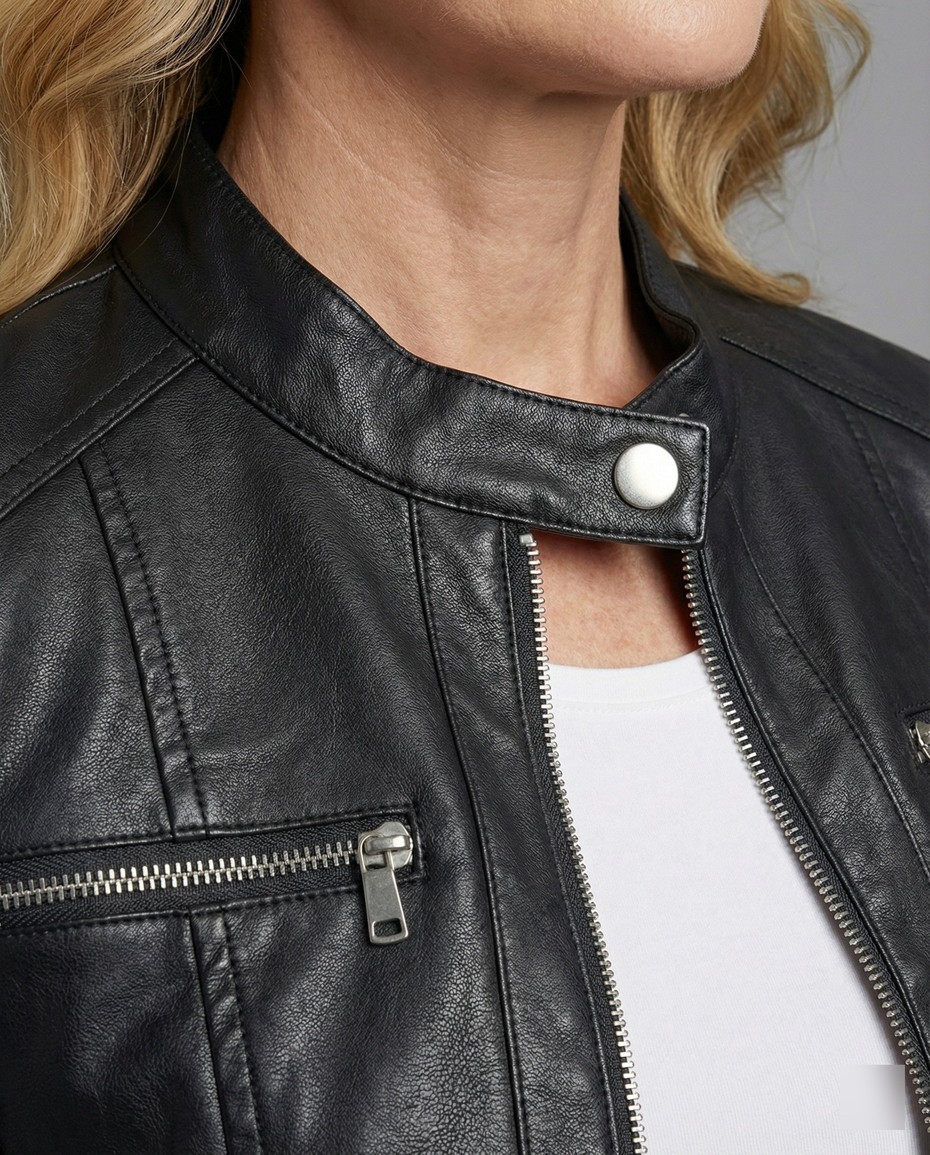 Damen Lederjacke Schwarz Bikerjacke