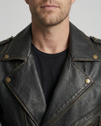 Herren Lederjacke mit asymmetrischem Reißverschluss und Taschen