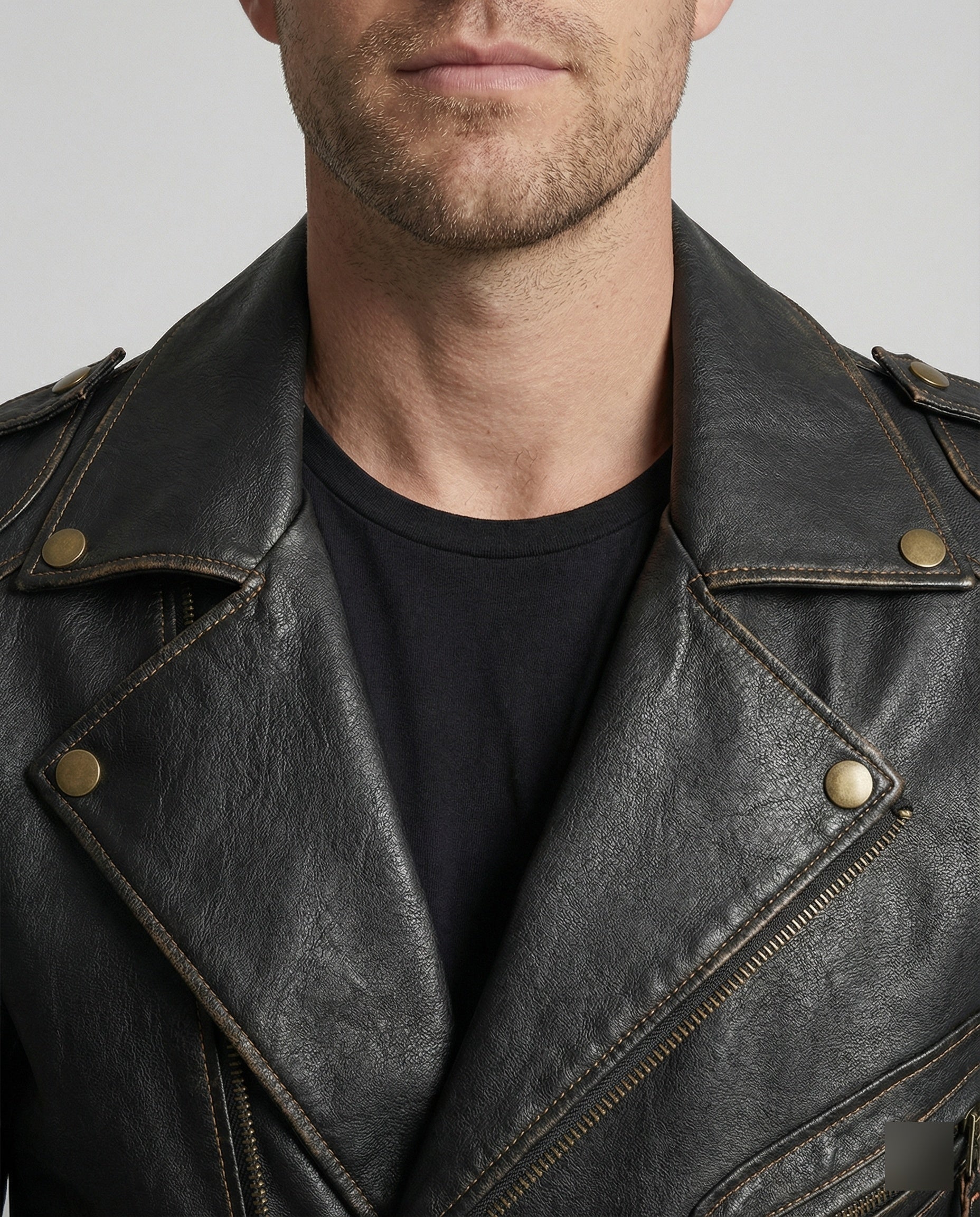 Herren Lederjacke mit asymmetrischem Reißverschluss und Taschen
