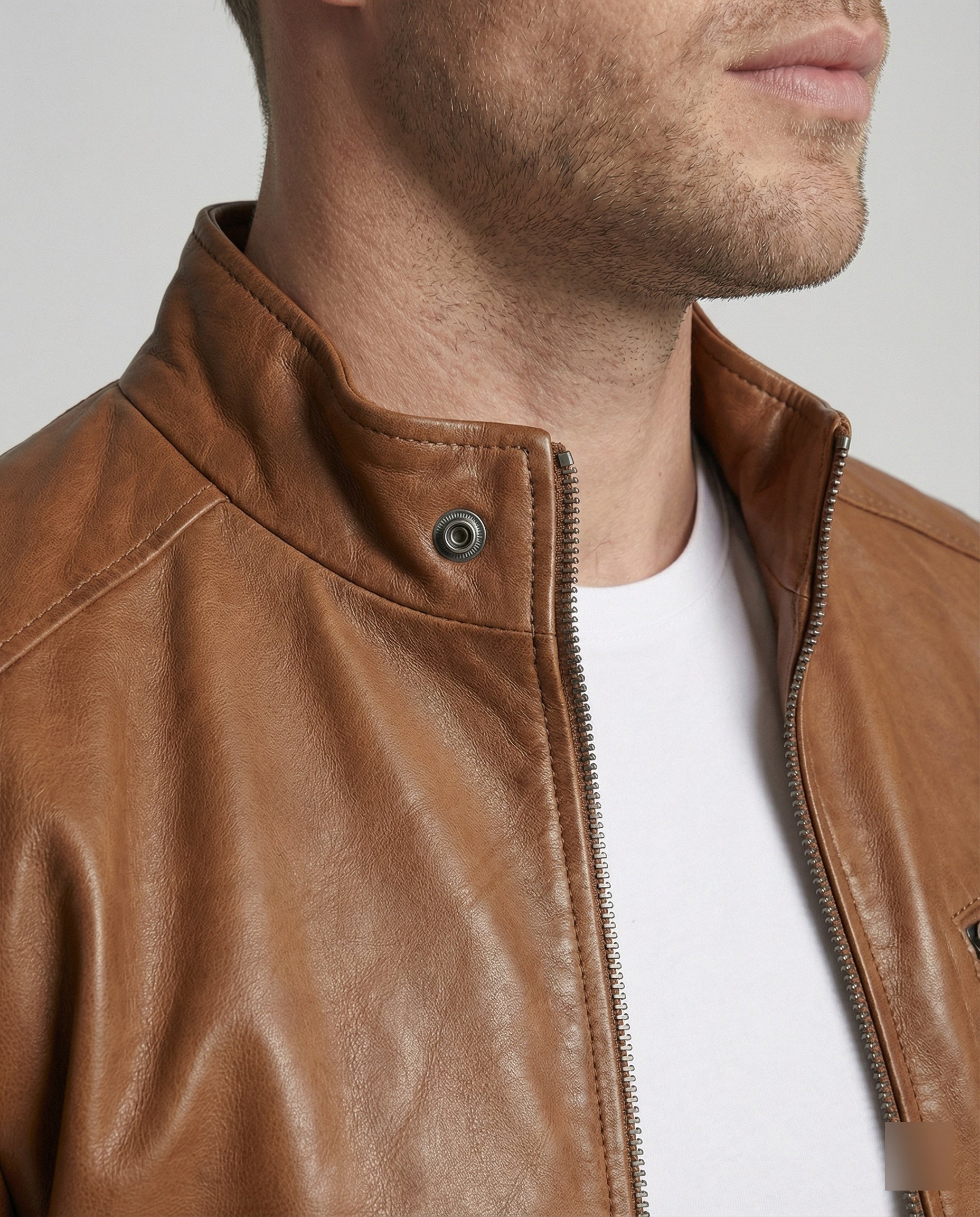 Herren Kunstlederjacke mit Stehkragen modern