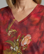 Blusen Tunika V-Ausschnitt Damen Floral