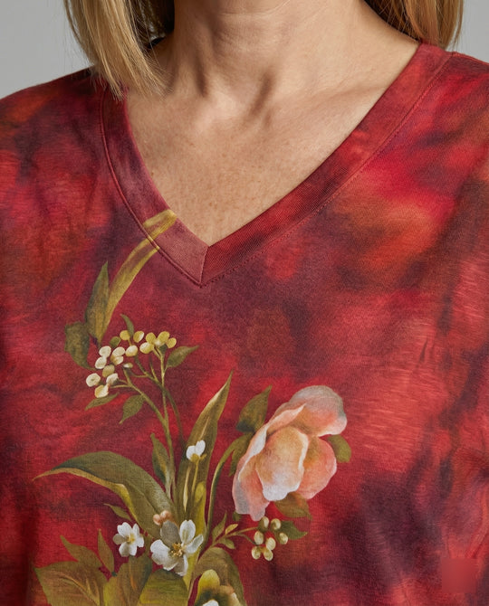 Blusen Tunika V-Ausschnitt Damen Floral