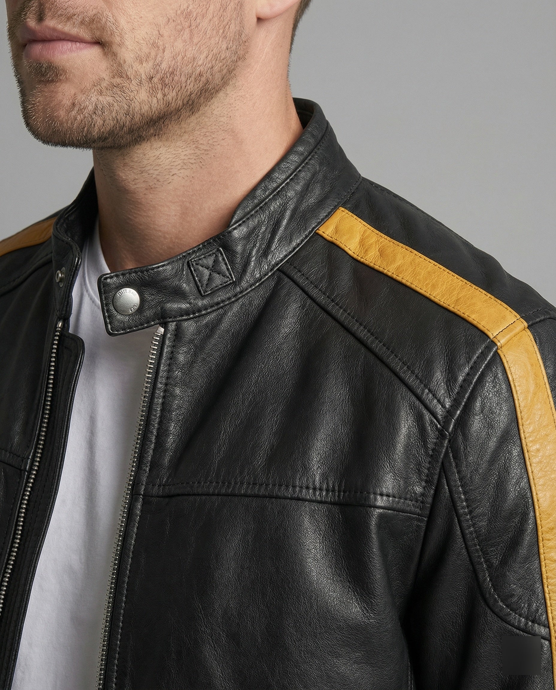 Herren Motorradlederjacke Stehkragen