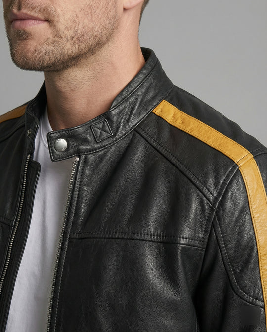 Herren Motorradlederjacke Stehkragen