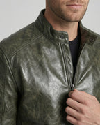 Herren Elegante Lederjacke mit Reißverschlusstaschen