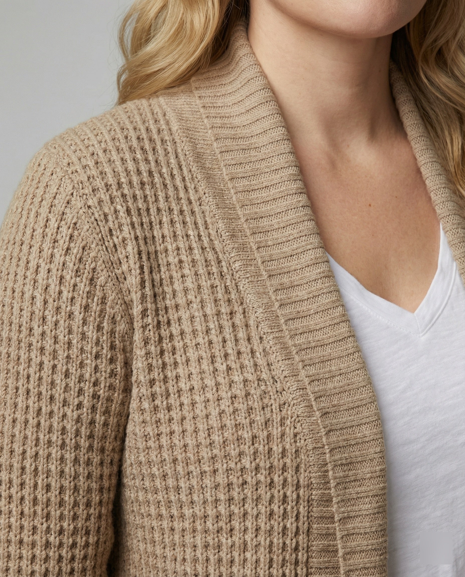 R&B | Strickjacke Weiches Strickmaterial Lockere Passform Offene Vorderseite Taschen Lange Ärmel