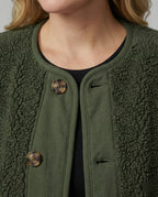 R&B | Damen Warme Winterjacken - Lässige Langarm Button-up Fleecejacke aus Sherpa