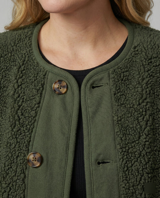 R&B | Damen Warme Winterjacken - Lässige Langarm Button-up Fleecejacke aus Sherpa