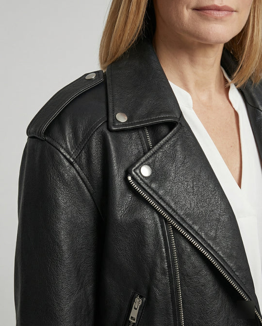 Damen Lederjacke Schwarz Oversize