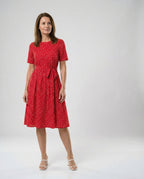 Damen Midi-Kleid mit Taillengürtel und Punkten