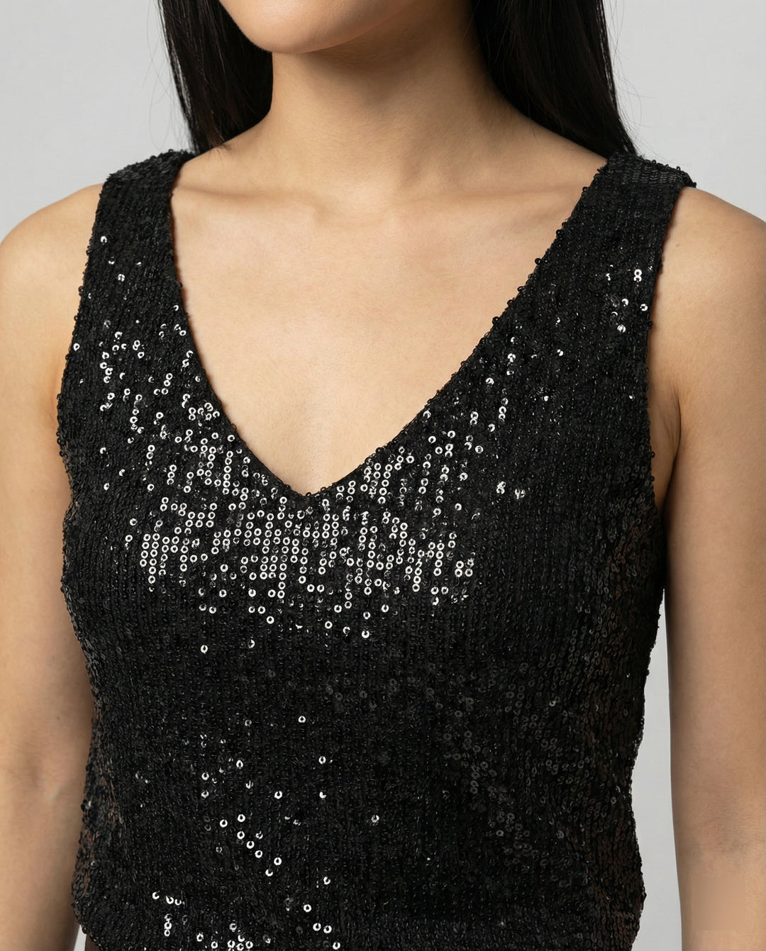 Damen Glitzerndes Oberteil mit V-Ausschnitt und funkelndem Paillettenbesatz R&B