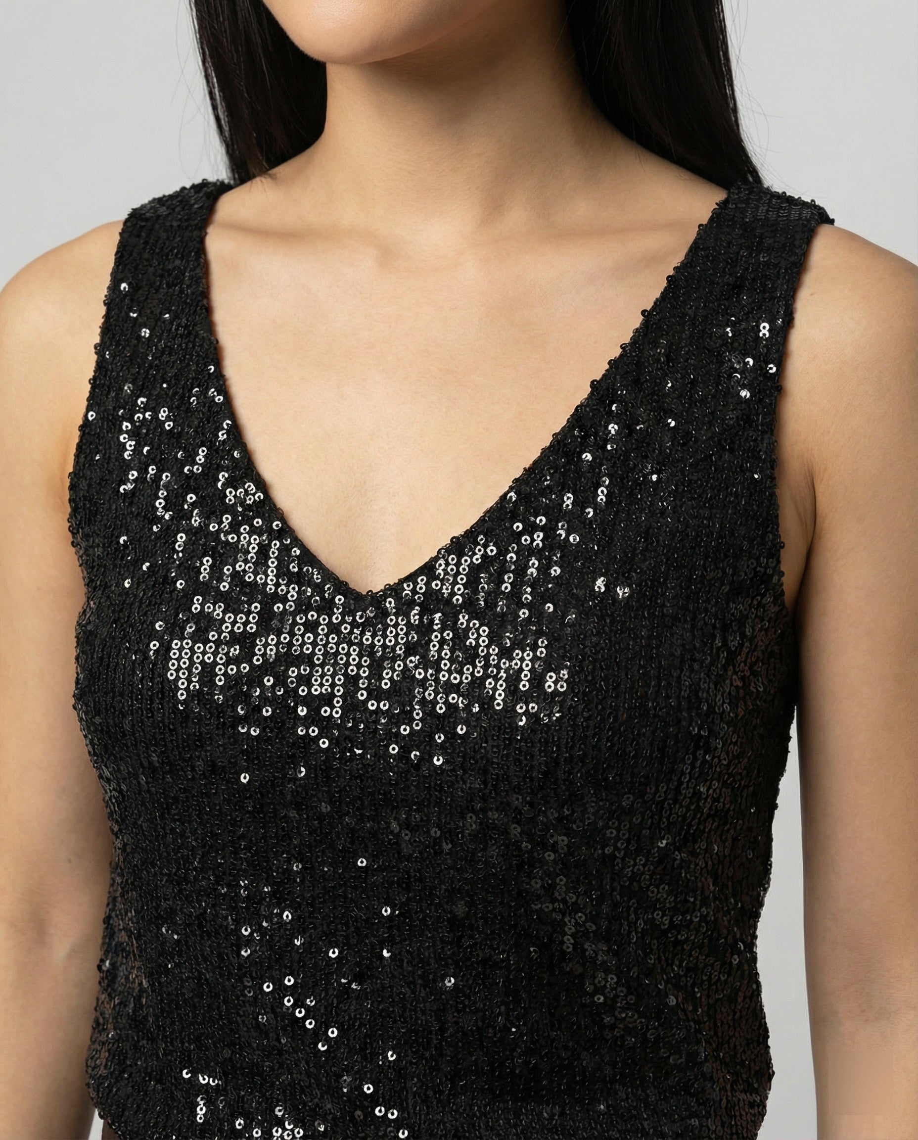 Damen Glitzerndes Oberteil mit V-Ausschnitt und funkelndem Paillettenbesatz R&B
