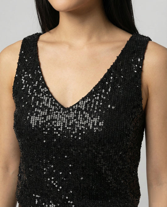 Damen Glitzerndes Oberteil mit V-Ausschnitt und funkelndem Paillettenbesatz R&B