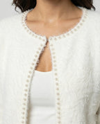 Strickjacke Damen flauschig mit Perlenverzierung