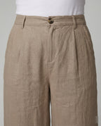 Damen Weite Leinen Stoffhose mit Gummibund und Taschen