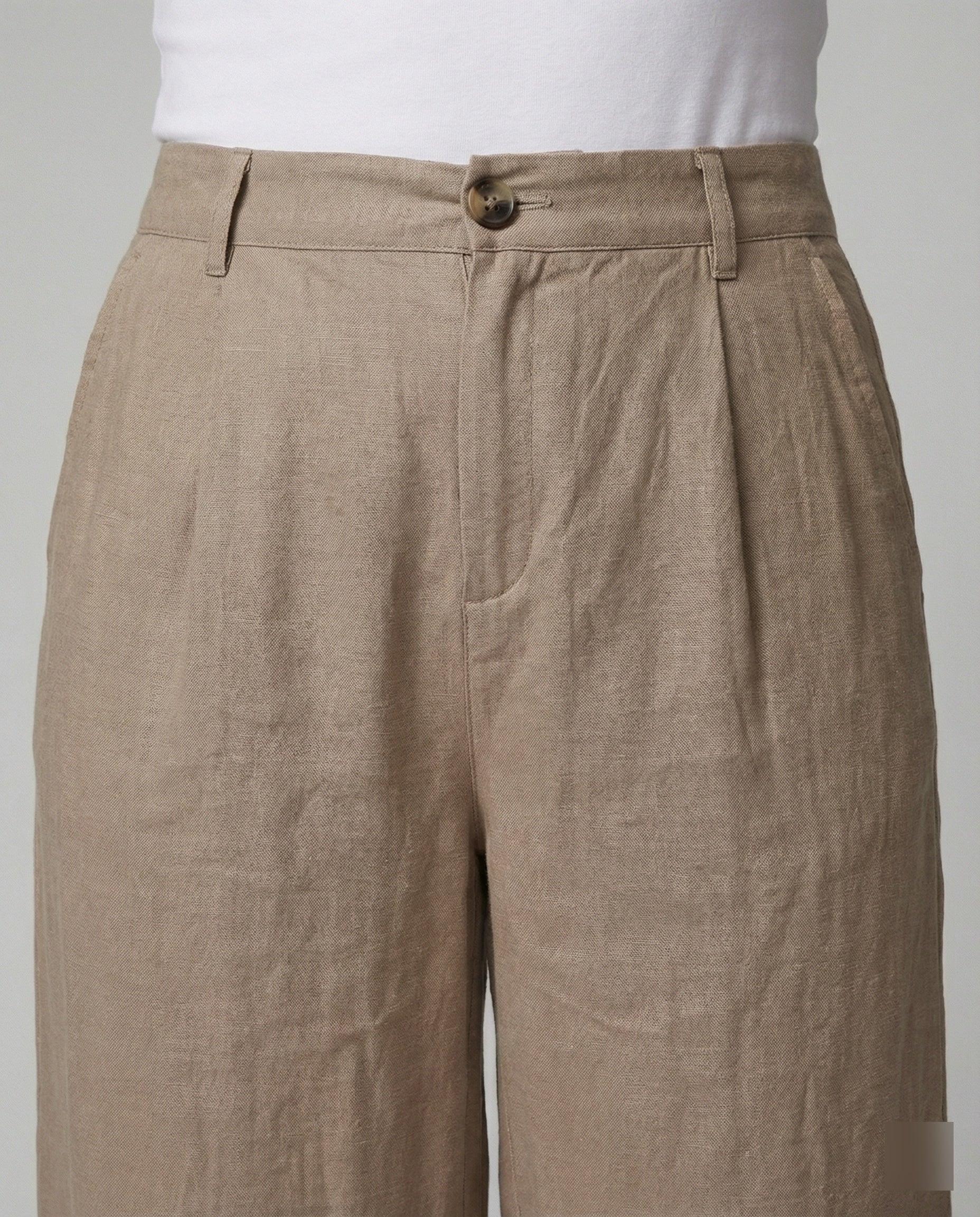 Damen Weite Leinen Stoffhose mit Gummibund und Taschen